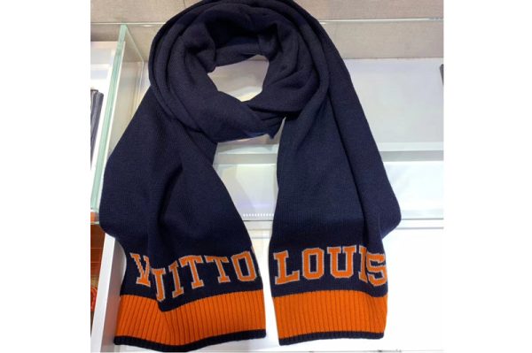 Replica Louis Vuitton M71229 LV Louis Scarf 100% wool Navy/Orange Color