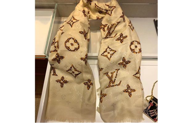 Replica Louis Vuitton M75883 LV Monogram Giant Jungle Shawl Beige Silk and Wool