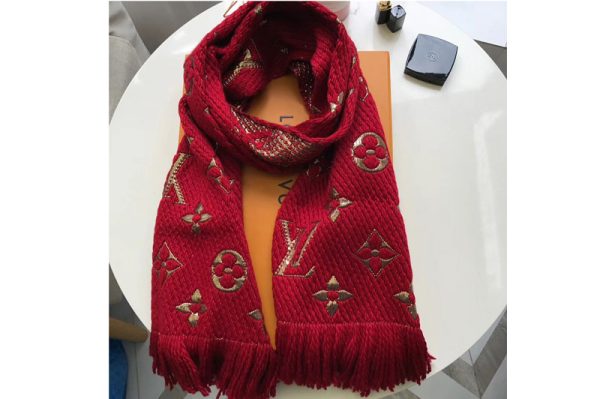 Replica Louis Vuitton M72432 LV Logomania Shine scarf Red Wool and silk