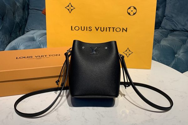 Replica Louis Vuitton M68709 LV Nano Lockme Bucket bags Black Grained calf leather