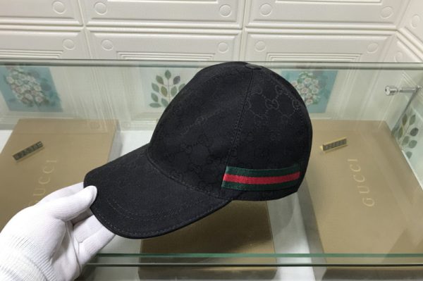 Replica Gucci 200035 Original GG canvas baseball hat with Green/Red Web In Black Original GG