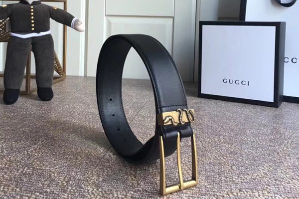 Replica Gucci 474811 4cm Leather belt Gold snake buckle in Black leather