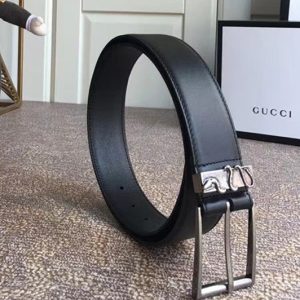 Replica Gucci 474811 4cm Leather belt Silver snake buckle in Black leather