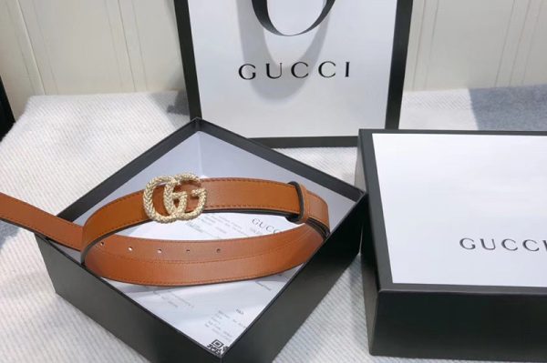 Replica Gucci 2cm Leather belt with torchon Double G buckle in Brown Leather