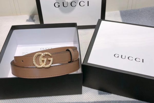 Replica Gucci 2cm Leather belt with torchon Double G buckle in Khaki Leather