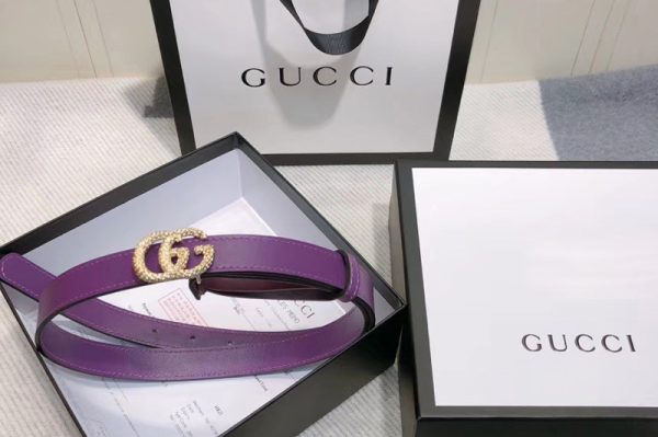 Replica Gucci 2cm Leather belt with torchon Double G buckle in Purple Leather