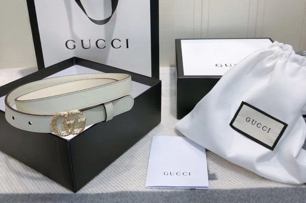 Replica Women's Gucci 2cm Leather belt with torchon Double G buckle in White Leather