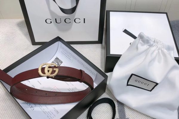 Replica Women's Gucci 2cm Leather belt with torchon Double G buckle in Bordeaux Leather