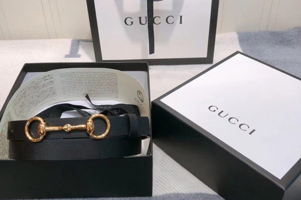 Replica Women's Gucci 230127 Leather belt 2cm in Black Leather