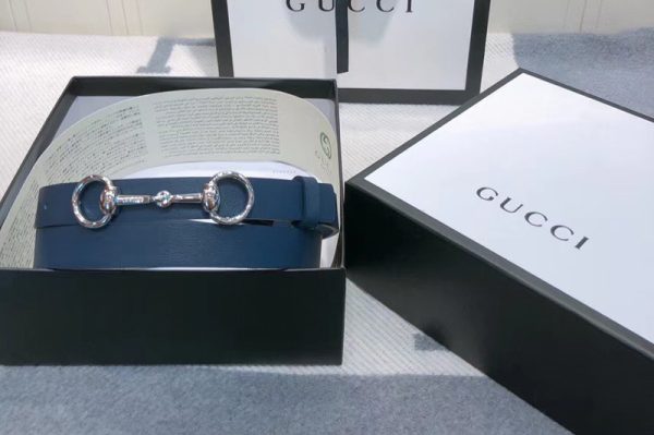 Replica Women's Gucci 230127 Leather belt 2cm in Blue Leather