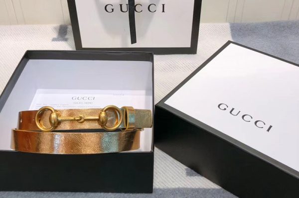 Replica Women's Gucci 230127 Leather belt 2cm in Gold Leather