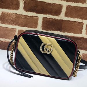 Replica Gucci 448065 GG Marmont matelasse mini bag in Black/Beige Leather