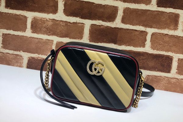 Replica Gucci 448065 GG Marmont matelasse mini bag in Black/Beige Leather