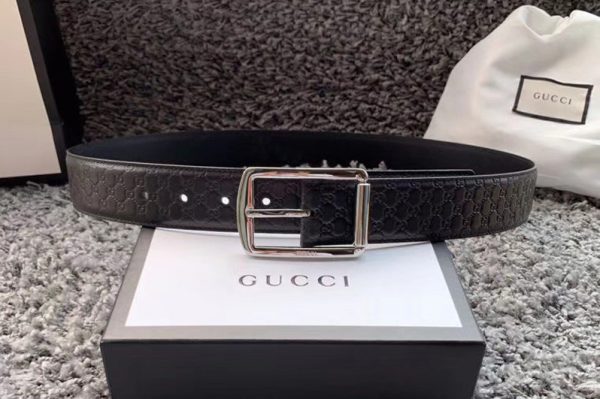 Replica Men's Gucci 449716 40mm Gucci Signature belt with Silver GG Buckle in Black Signature leather