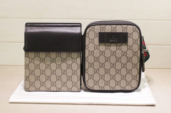 Replica Gucci 450956 GG Supreme belt bags in Beige/ebony GG Supreme canvas