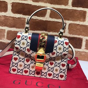 Replica Gucci 470270 Sylvie Heart Star mini leather bag In White Leather