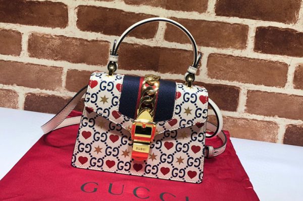 Replica Gucci 470270 Sylvie Heart Star mini leather bag In White Leather