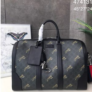 Replica Gucci 474131 GG Black carry-on duffle Bags with Tiger Print Black/grey soft GG Supreme