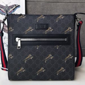 Replica Gucci 474137 Bestiary messenger Bags with tigers Black/grey GG Supreme canvas