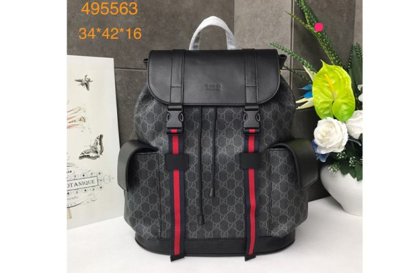 Replica Gucci 495563 GG Black backpack Black/grey soft GG Supreme