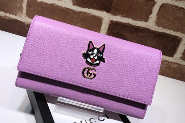 Replica Gucci ‎499324 Continental wallet With Dog in Pink Leather