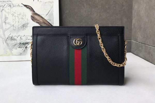 Replica Gucci 503877 Ophidia small shoulder bag in Black Leather with web