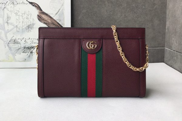 Replica Gucci 503877 Ophidia small shoulder bag in Bordeaux Leather with web