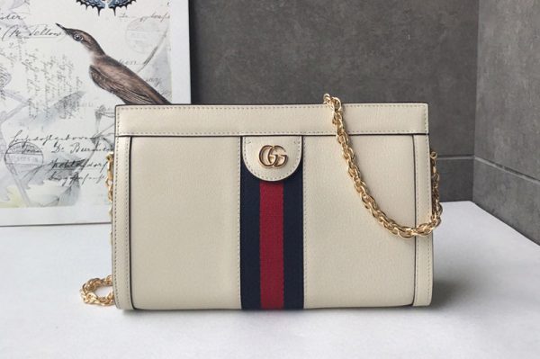 Replica Gucci 503877 Ophidia small shoulder bag in White Leather with web