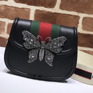 Replica Gucci 505387 small butterfly shoulder bag Black Leather with web