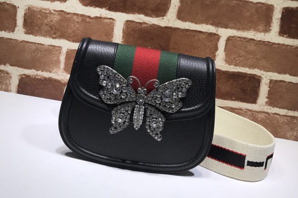 Replica Gucci 505387 small butterfly shoulder bag Black Leather with web