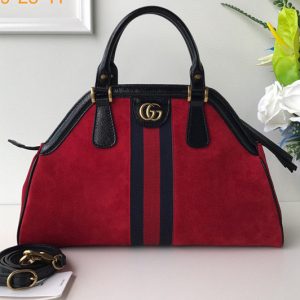 Replica Gucci 516459 Re(Belle) Medium Top Handle Bags in Red Suede Leather