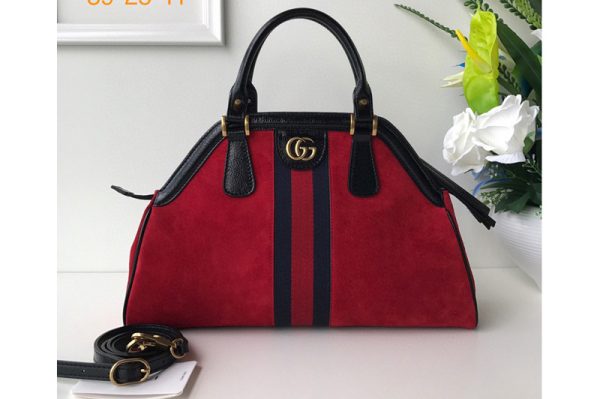 Replica Gucci 516459 Re(Belle) Medium Top Handle Bags in Red Suede Leather