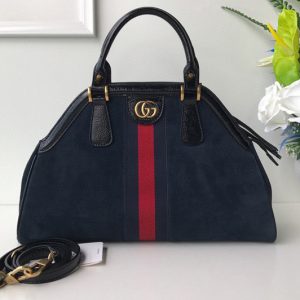 Replica Gucci 516459 Re(Belle) Medium Top Handle Bags in Blue Suede Leather