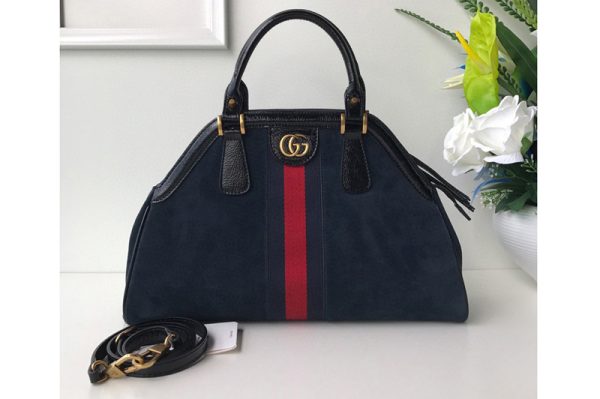 Replica Gucci 516459 Re(Belle) Medium Top Handle Bags in Blue Suede Leather