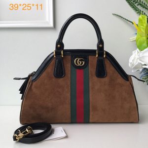 Replica Gucci 516459 Re(Belle) Medium Top Handle Bags in Brown Suede Leather