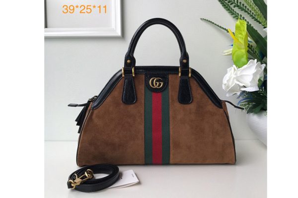 Replica Gucci 516459 Re(Belle) Medium Top Handle Bags in Brown Suede Leather