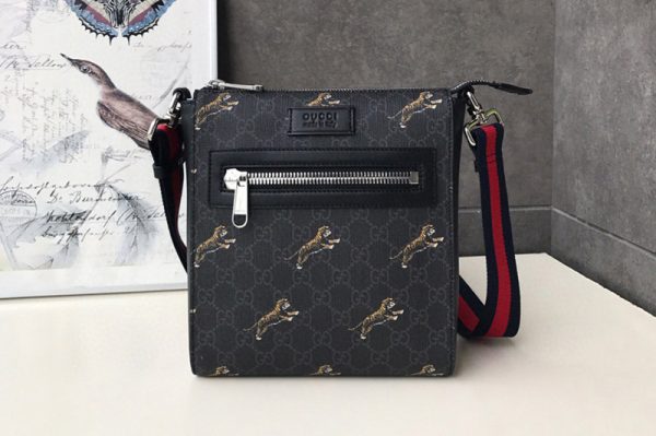 Replica Gucci 523599 GG Black small messenger bags with Tigers Black/grey GG Supreme canvas