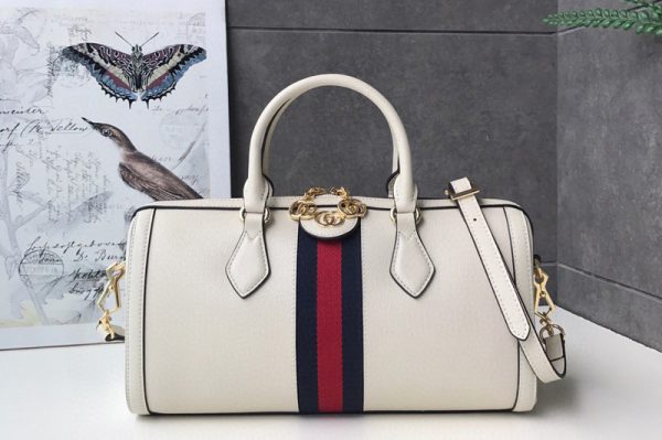 Replica Gucci 524532 Ophidia medium top handle bag in White Leather With Web