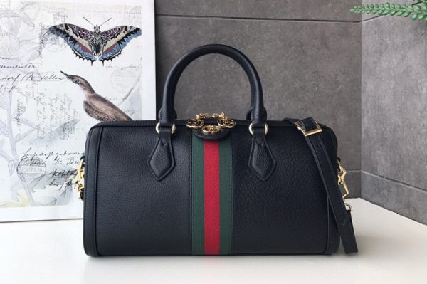 Replica Gucci 524532 Ophidia medium top handle bag in Black Leather With Web