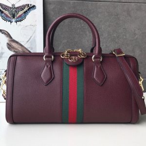 Replica Gucci 524532 Ophidia medium top handle bag in Bordeaux Leather With Web