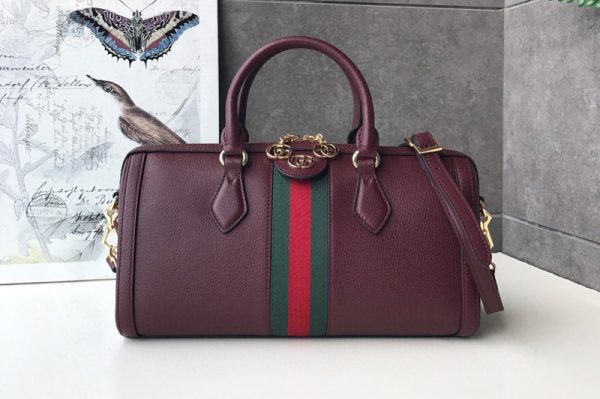 Replica Gucci 524532 Ophidia medium top handle bag in Bordeaux Leather With Web