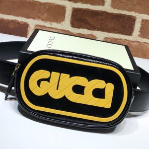 Replica Gucci 529428 Belt Bag With Rubber Logo in Black Leather