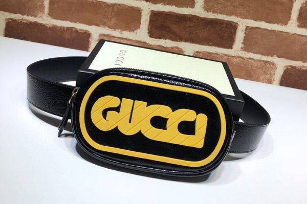 Replica Gucci 529428 Belt Bag With Rubber Logo in Black Leather