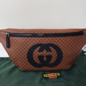 Replica Gucci 536416 Gucci-Dapper Dan Belt Bag in Brown GG Leather