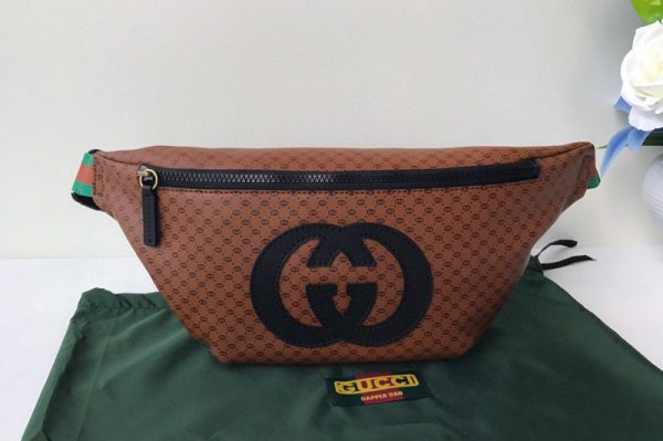 Replica Gucci 536416 Gucci-Dapper Dan Belt Bag in Brown GG Leather