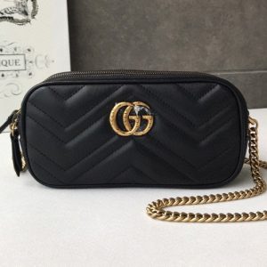 Replica Gucci 546581 GG Marmont mini chain bag Black Matelasse chevron leather