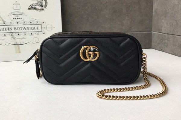 Replica Gucci 546581 GG Marmont mini chain bag Black Matelasse chevron leather