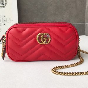 Replica Gucci 546581 GG Marmont mini chain bag Red Matelasse chevron leather