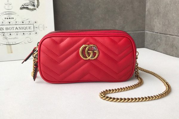 Replica Gucci 546581 GG Marmont mini chain bag Red Matelasse chevron leather