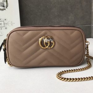 Replica Gucci 546581 GG Marmont mini chain bag Apricot Matelasse chevron leather